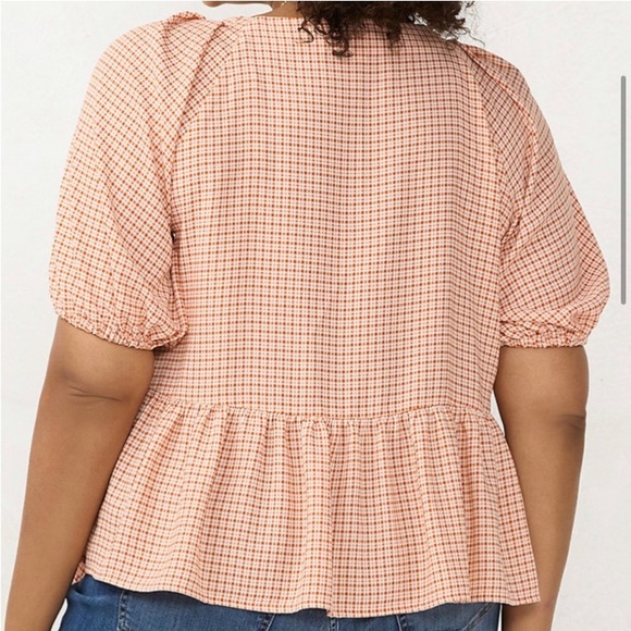 Lauren Conrad V Neck Cropped Ruffled Blouse XXL Orange Button Down Peplum Flowy - Picture 2 of 16
